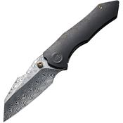 We 22005DS1 High-Fin Damascus Framelock Knife Black Handles