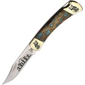 Yellowhorse 413 Owl Custom Buck 110 Lockback Knife Cholla Cactus Handle with Sleeping Beauty Arizona Turquoise