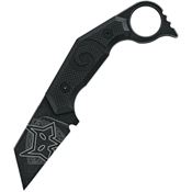 Fox 652 FX652 Black Stonewash Fixed Blade Knife Black Handles