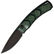 Piranha 14GT Auto X Black Button Lock Knife Green Handles