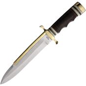 Rough Rider 2203 Bowie Satin Fixed Blade Knife Stacked Leather Handles
