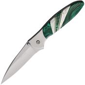 Santa Fe Stoneworks 08 Kershaw Leek Framelock Knife Malachite/Mother of Pearl Handles