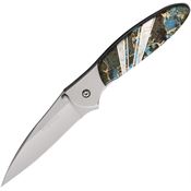 Santa Fe Stoneworks 07 Kershaw Leek Framelock Knife Turquoise/Mother of Pearl Handles