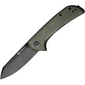 SenCut 220141 Fritch Black Stonewashed Linerlock Knife Green Handles