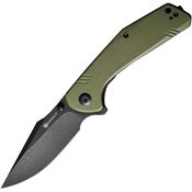 SenCut 02E Actium Black Stonewashed Linerlock Knife OD Green Handles