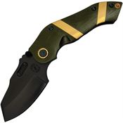 Sniper Bladeworks DMFODGB DMF Black Framelock Knife OD Green/Gold Handles