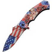 China Made 300593PR Flag Assist Open Linerlock Knife LibertyRose