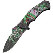 China Made 300591GN Skull Linerlock Knife Green