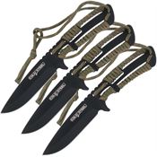 Cold Steel TH44KVD3PK Throwing 3 Pack Black Fixed Blade Knives Orange/Green Handles