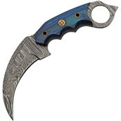 Damascus 1344BL Talon Karambit Damascus Fixed Blade Knife Blue Handles
