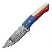 Damascus 1282 Texas Pride Damascus Fixed Blade Knife Red, White/Blue Handles