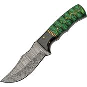 Damascus 1302GN Forest Breeze Damascus Fixed Blade Knife Green Handles