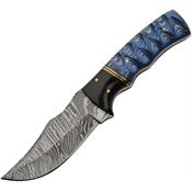 Damascus 1302BL Blue Lake Ripple Hunter Damascus Fixed Blade Knife Blue Handles