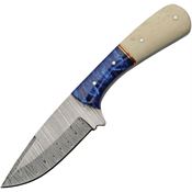 Damascus 1370BL Skinner Damascus Fixed Blade Knife Camel Bone/Blue Handles