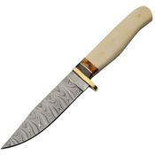 Damascus 1339 Hunter Autumn Damascus Fixed Blade Knife Bone Handles