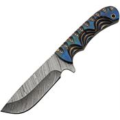 Damascus 1334 River Hunter Damascus Fixed Blade Knife Blue Handles