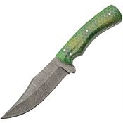 Damascus 1329 Viper Skinner Damascus Fixed Blade Knife Green Handles