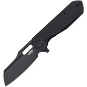 Kubey 328C Atlas Black Stonewashed Framelock Knife Black Handles