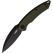 Kubey 333C Leaf Black Stonewashed Linerlock Knife OD Green Handles