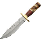 Pakistan 203465 Leaf Bowie Satin Fixed Blade Knife Brown and Burnt Bone Handles