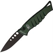 Piranha 3GT Auto Amazon Black Button Lock Knife Green Handles