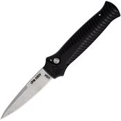 Piranha 7BK Auto Miniguard Stonewashed Button Lock Knife Black Handles