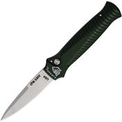 Piranha 7G Auto Miniguard Stonewashed Button Lock Knife Green Handles