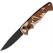 Piranha 1CT Auto Tactical Button Black Knife Tan Handles