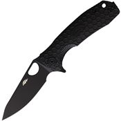 Honey Badger 4027 Medium Black Leaf Linerlock Knife Black Handles