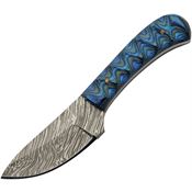 Damascus 1377BL Boy's Skinner Wood Damascus Fixed Blade Knife Black/Blue Handles