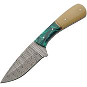Damascus 1370GN Skinner Damascus Fixed Blade Knife Camel Bone/Green Handles