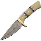 Damascus 1372 Skinner Admirals Damascus Fixed Blade Knife Blue Handles