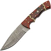 Damascus 1366 Rodeo Hunter Damascus Fixed Blade Knife Black/Red Handles