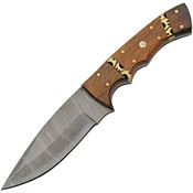 Damascus 1365 Rodeo Hunter Wood Damascus Fixed Blade Knife Brown Handles