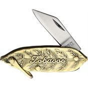 Novelty 243 Tobacco Leaf Satin Folding Knife Brass Handles