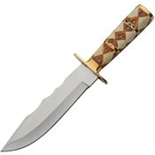 Pakistan 203468 Diamond Bone Hunter Satin Fixed Blade Knife Brown/White Handles