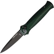 Piranha P7GT Auto Miniguard Black Button Lock Knife Green Handles