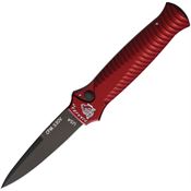 Piranha P7RT Auto Miniguard Black Button Lock Knife Red Handles