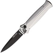 Piranha P7ST Auto Miniguard Black Button Lock Knife Silver Handles