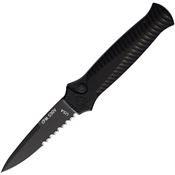 Piranha P7BKTS Auto Miniguard Black Part Serrated Button Lock Knife Black Handles