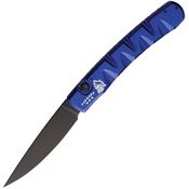 Piranha P15BT Auto Virus Black Button Lock Knife Blue Handles