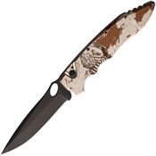 Piranha P11CT Auto Mini Predator Black Spear Point Button Lock Knife Camo Handles