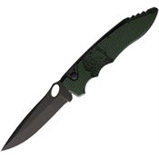 Piranha P11GT Auto Mini Predator Black Spear Point Button Lock Knife Green Handles