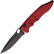 Piranha P11RT Auto Mini Predator Black Spear Point Button Lock Knife Red Handles