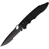 Piranha P11BKTS Auto Mini Predator Black Part Serrated Spear Point Button Lock Knife Black Handles