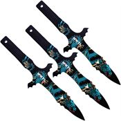 Toro 074 Grito Water Black Fixed Blade Dragon Artwork Throwing Knives Set