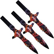Toro 073 Grito Fire Black Fixed Blade Dragon Artwork Throwing Knives Set