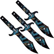 Toro 072 Tesoro Water Black Fixed Blade Dragon Artwork Throwing Knives Set