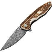 Bestech L08G Bambi Acid Wash Damascus Knife Stag Handles