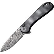 Civivi 18062PBDS1 Elementum II Button Lock Damascus Knife Twill Carbon Handles